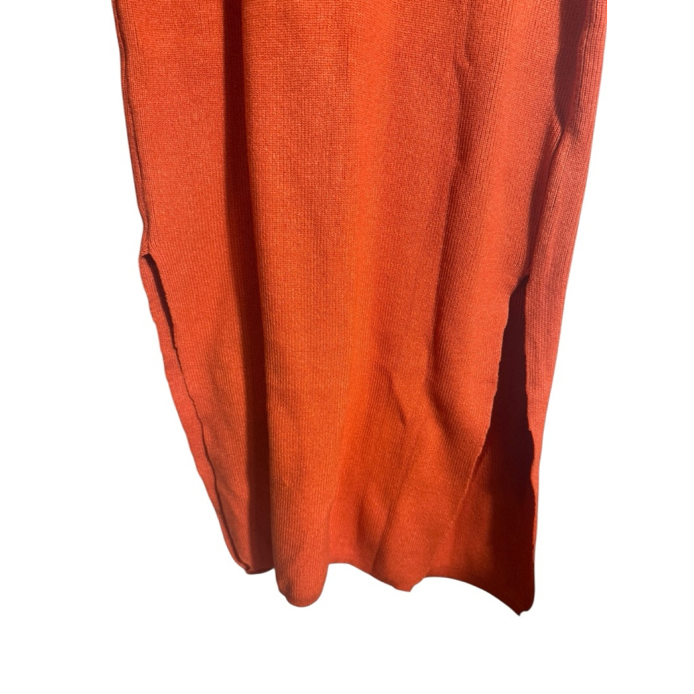 Size L Long Sleeve Ribbed Fall Winter Long Sleeve Wrap Midi Dress Burnt Orange - Picture 6 of 7